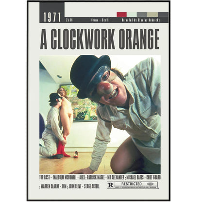 Explore a dystopian world with our A Clockwork Orange poster, featuring iconic imagery from Stanley Kubrick's cult classic film. Perfect for film enthusiasts and collectors alike.