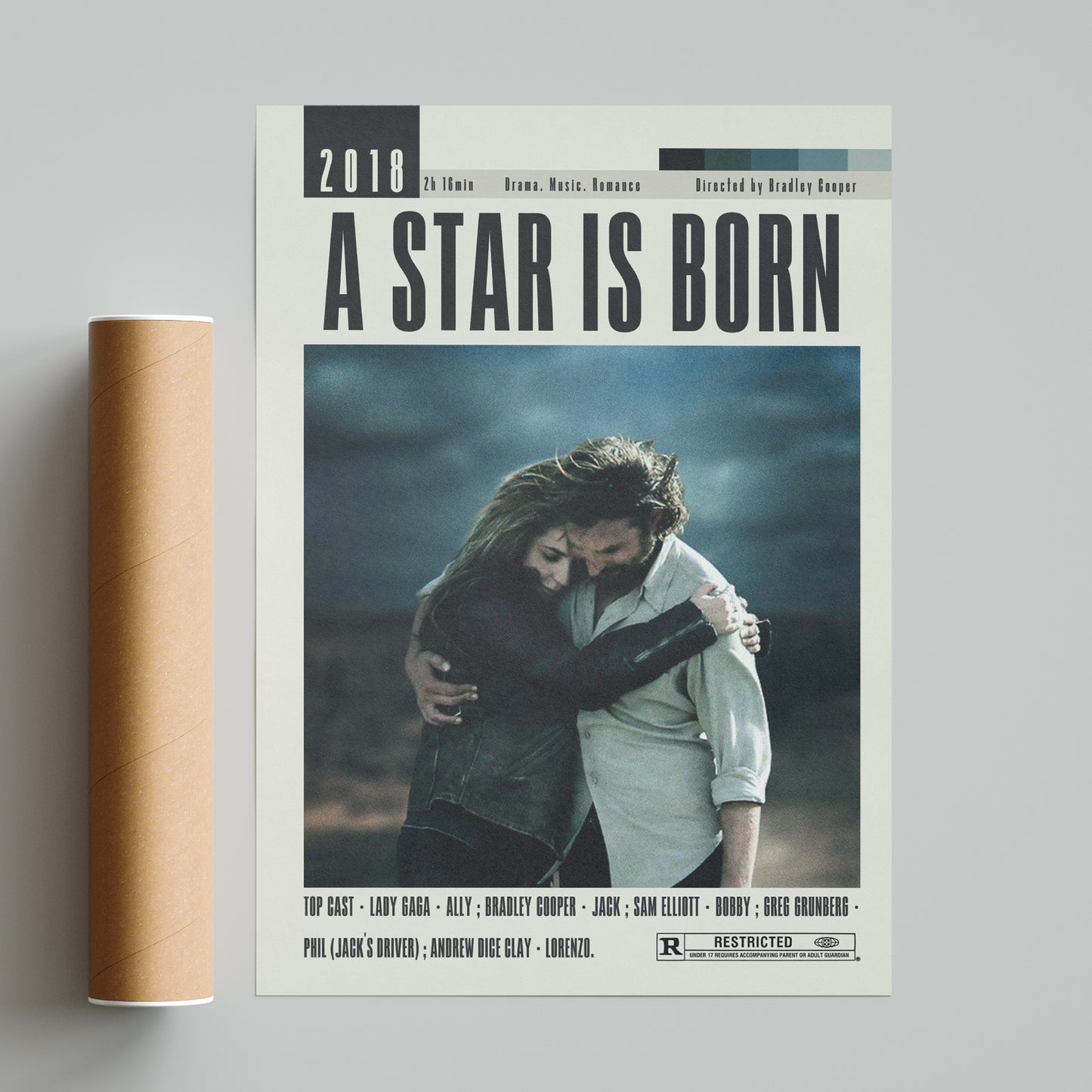 This A Star Is Born Poster is a must-have for any Bradley Cooper movie fan. With its vintage retro art print and minimalist design, it adds a touch of elegance to any room. The 98 types of movie posters cater to all tastes and preferences, while the various sizes make it suitable for any wall space. Displaying the top cast, duration, director, and most famous scene, it's not just a poster but a piece of movie history.