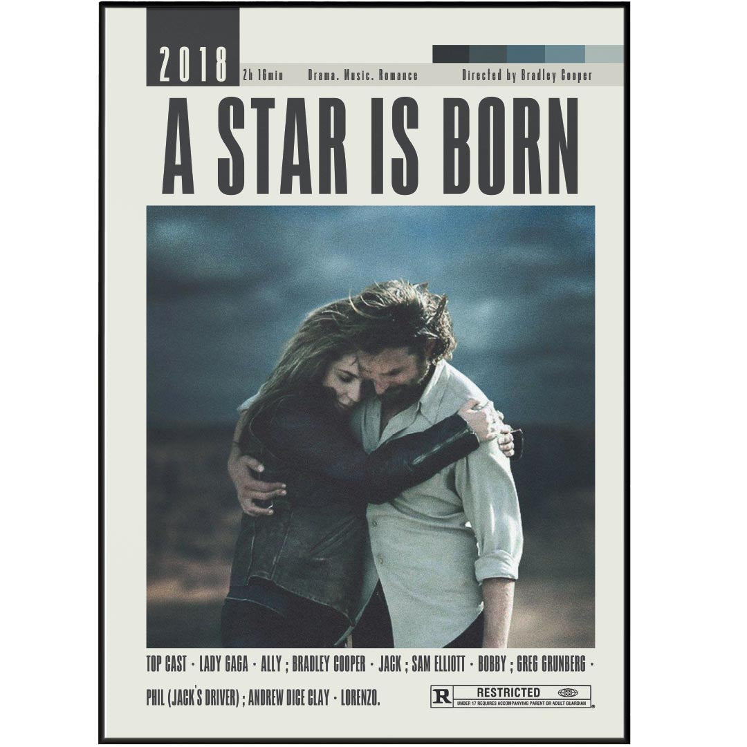 This A Star Is Born Poster is a must-have for any Bradley Cooper movie fan. With its vintage retro art print and minimalist design, it adds a touch of elegance to any room. The 98 types of movie posters cater to all tastes and preferences, while the various sizes make it suitable for any wall space. Displaying the top cast, duration, director, and most famous scene, it's not just a poster but a piece of movie history.