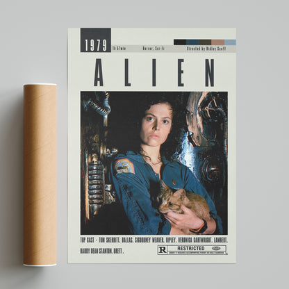 This Alien poster is a must-have for fans of Ridley Scott movies. Featuring the iconic extraterrestrial creature, it's a perfect addition to any movie lover's collection. With its high-quality design, it's sure to be a conversation starter and showcase your love for the sci-fi genre.