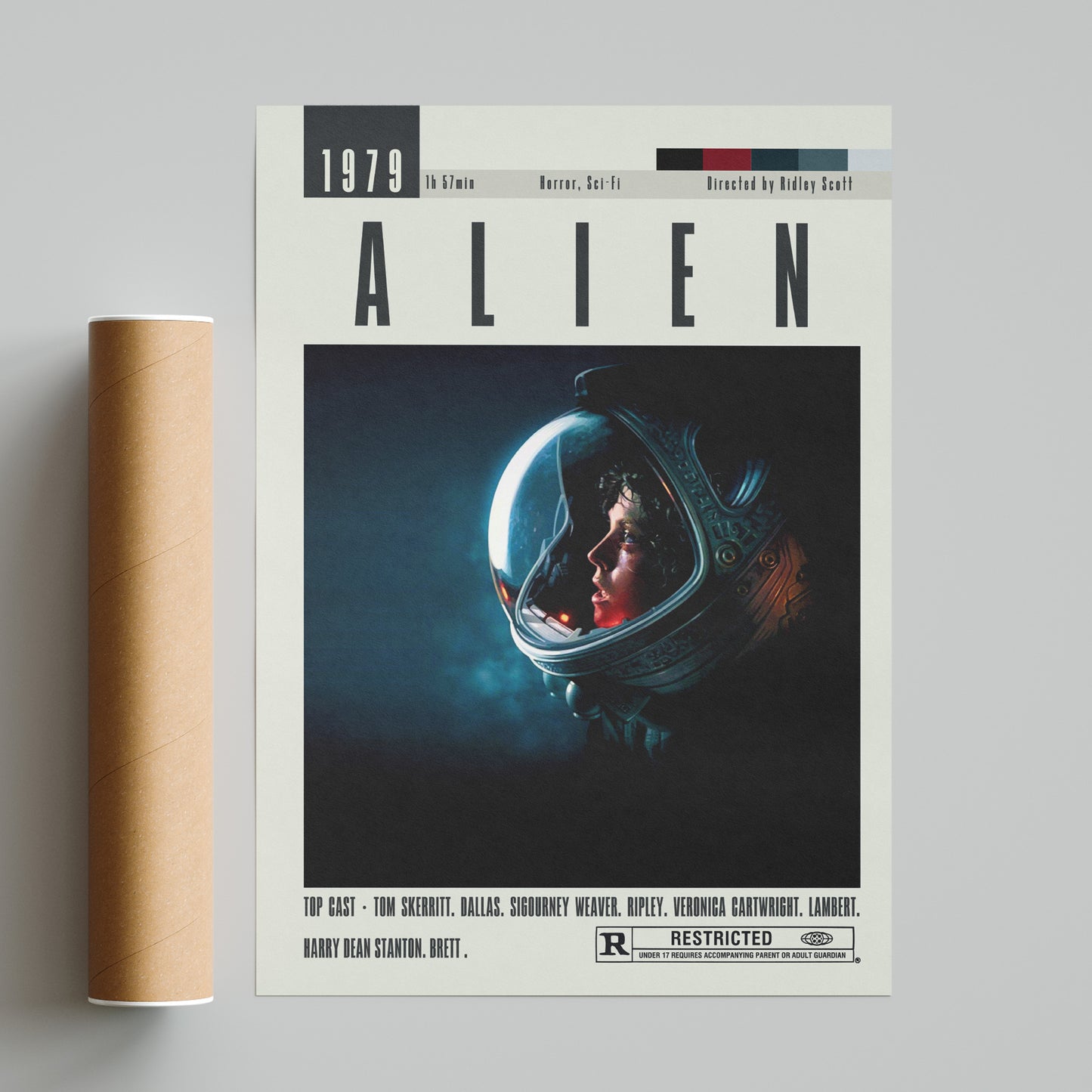 This Alien poster is a must-have for fans of Ridley Scott movies. Featuring the iconic extraterrestrial creature, it's a perfect addition to any movie lover's collection. With its high-quality design, it's sure to be a conversation starter and showcase your love for the sci-fi genre.