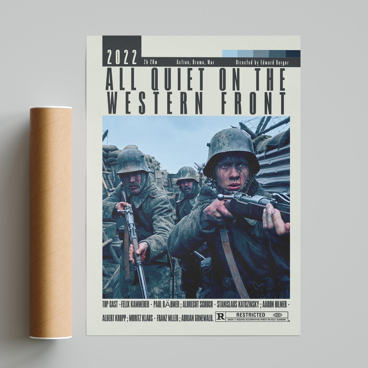 Experience the iconic and timeless story of "All Quiet on the Western Front" with our custom movie posters. These minimalist, vintage-inspired prints come in 98 different types, ranging from A6 to A3 in size. Featuring the top cast, director, and famous scenes, these posters are a must-have for any movie fan or collector. Add them to your wall art decor and relive the best movie of all time.