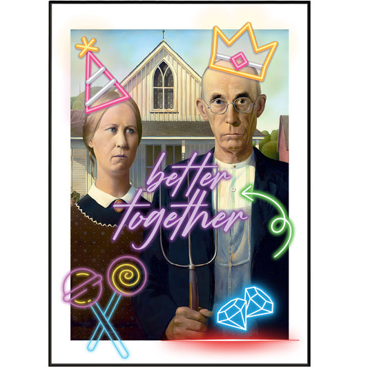 American Gothic Painting Neon Poster