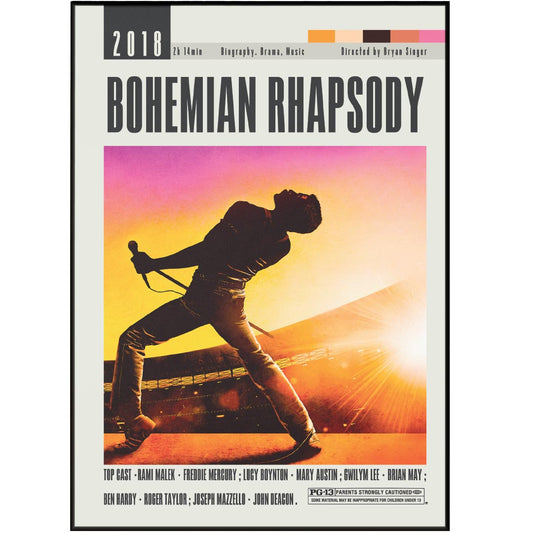 Experience the nostalgia and beauty of your favorite movie with our Bohemian Rhapsody Poster. With its vintage design and custom options, this minimalist movie poster is perfect for any wall art collection. Available in various sizes and featuring the top cast and director, this is a must-have for any fan.