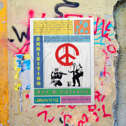 Explore the captivating world of street art with our CND Soldiers Street Art Poster featuring the iconic works of artist Banksy. Showcasing his renowned pieces from London, Bristol, and Regent Street, this poster is a must-have for any art enthusiast. Own a piece of urban culture and add a touch of edginess to your space.