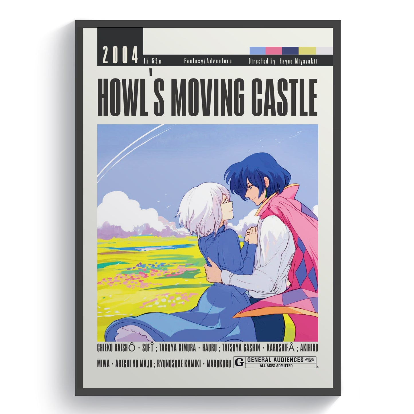 Experience the wonder and magic of Studio Ghibli's Howl's Moving Castle with these classic anime film posters. Featuring stunning artwork from the beloved movie, these posters are perfect for fans of the film and animation enthusiasts alike. Bring the enchanting world of Howl and Sophie into your home with these timeless posters.