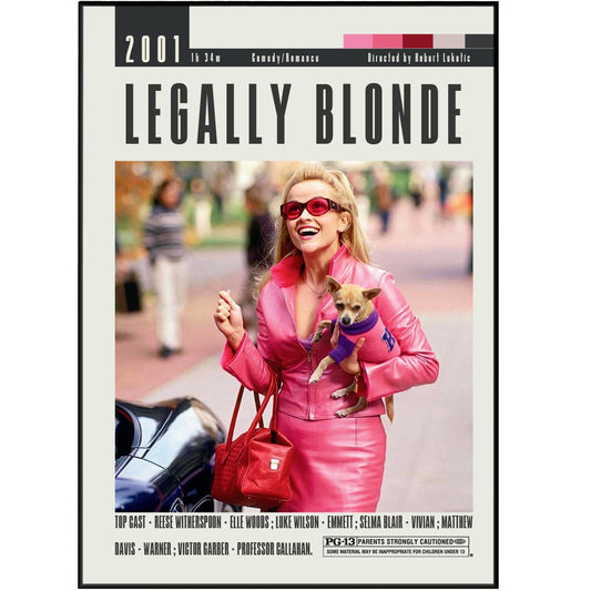 "Add an artistic touch to your home with our Legally Blonde Poster. Featuring a vintage retro art print, this custom movie poster showcases the top cast and famous scenes from Robert Luketic's hit film. Choose from sizes A6 to A3 for the perfect wall art decor. A must-have for fans of the best movies of all time."
