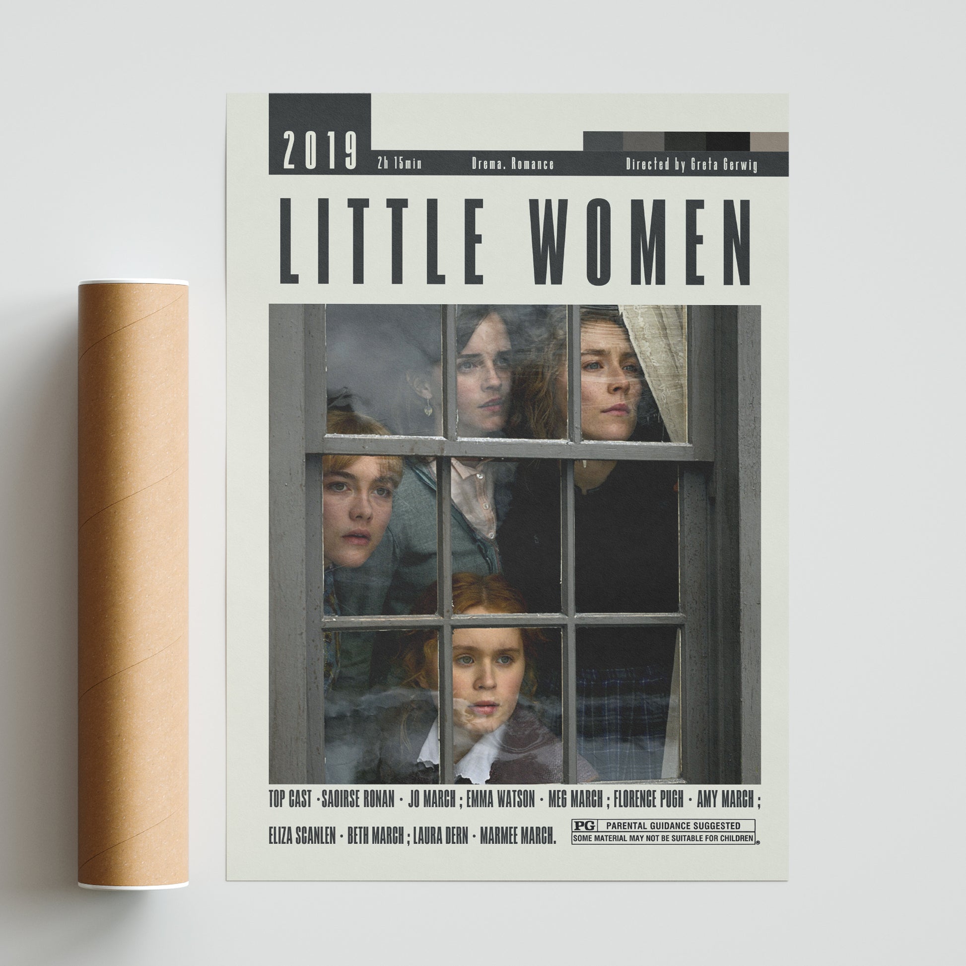 Enhance your home decor with our custom, minimalist movie poster featuring Greta Gerwig's Little Women. Available in various sizes from A6 to A3, this vintage retro art print is a must-have for any movie lover. Perfect for collectors of original movie posters, this print captures the essence of the film in a sleek and stylish design. Bring the best movies of all time into your home with this stunning wall art decor.
