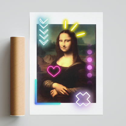 Mona Lisa Painting Neon Poster