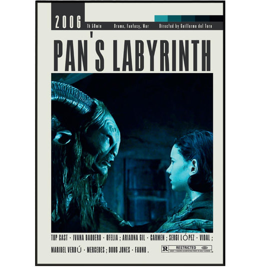 Enhance your wall decor with our Pan's Labyrinth Poster. Featuring original artwork from the visionary director Guillermo del Toro, this poster is available in various sizes and styles to suit your aesthetic. Transform your space with this vintage-inspired, minimalist movie art print. Sizes range from A6 to A3.