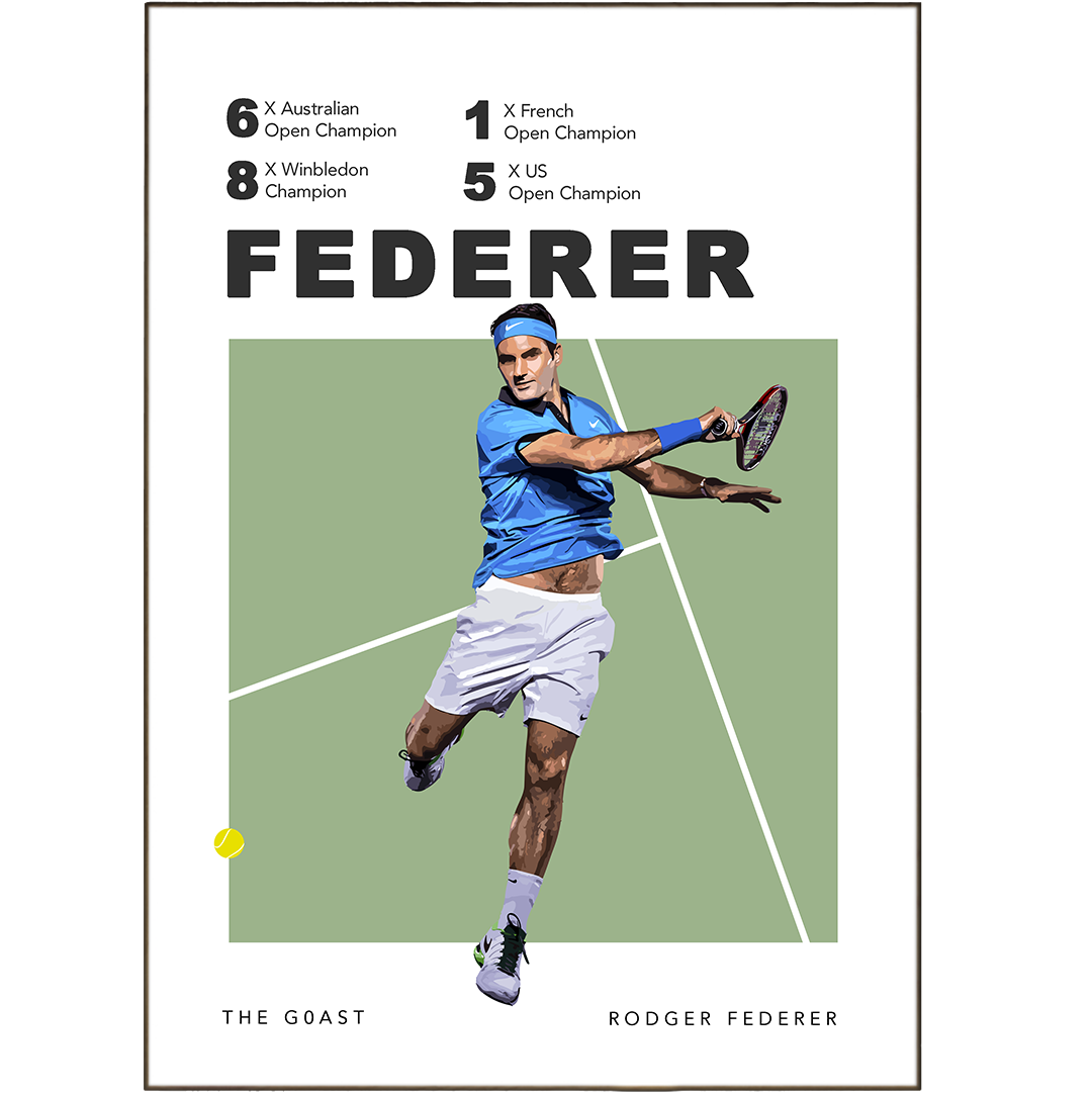 Display your love for tennis with Rodger Federer Tennis Posters. These stylish posters feature tennis Grand Slam tournaments, courts art prints, and minimalist tennis court prints in sizes A5, A4, and A3, so you can print them at home or purchase them pre-printed. Highlight your home décor with the vibrant colors of the bouncing tennis ball and grainy retro effect with glossy finishes.