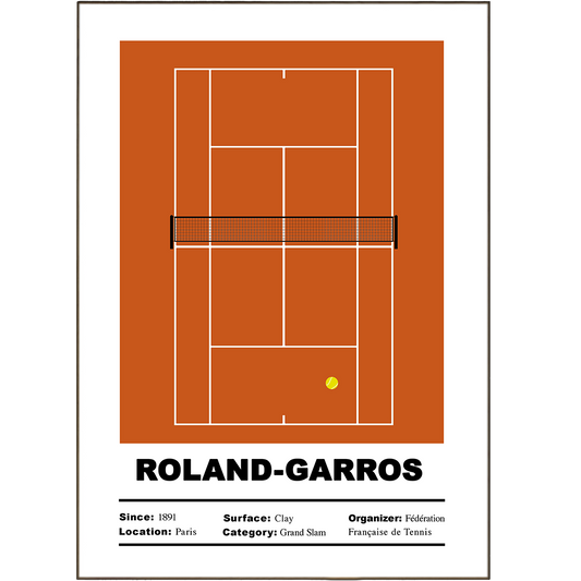 Show off your enthusiasm for the sport with these Roland-Garros Tennis Posters! These Grand Slam Tennis Posters feature the unmistakable design of the tournament, and are crafted in a selection of five sizes: A5, A4, and A3. These posters make for the perfect wall art in any tennis fan's home, with a minimalist design that captures the spirit of the court, and features of the tournament. Go ahead - serve up some style in your home!