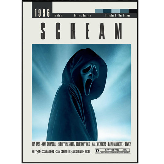 Elevate your movie room or home theater with this collection of original movie posters from Wes Craven's films. With sizes ranging from A6 to A3, these vintage retro art prints add a touch of midcentury style to any space. Choose from a selection of the best movies of all time, each with a minimalist and custom design. Perfect for movie buffs and fans of classic cinema.