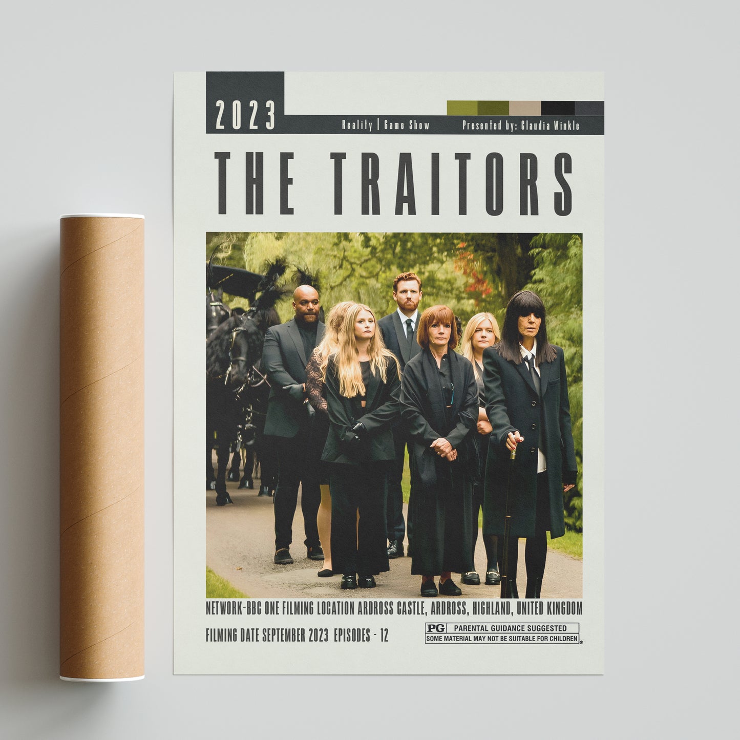 "Experience the thrilling twists and turns of The Traitors UK season 2 winner, Harry Clark, with this exclusive poster featuring the iconic host Claudia Winkleman. From fierce competition to cunning tactics, this cutthroat game is a must-watch for any movie lover. Don't miss out on this limited edition collector's item!"