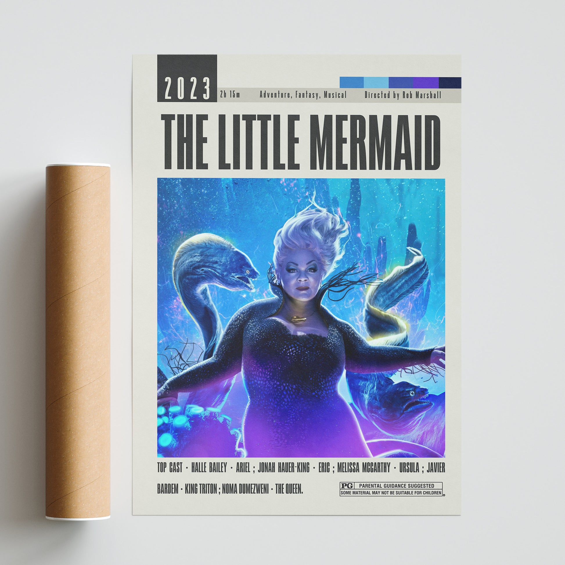 This Little Mermaid poster features a beautiful and unique design that captures the essence of the classic Rob Marshall film. Printed on high-quality paper, this vintage-style poster adds a touch of nostalgia to any wall. With its minimalist style, it's sure to be a conversation starter. Perfect for any movie fan or collector.