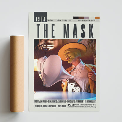 Enhance your movie night with our vintage-inspired The Mask poster, featuring iconic artwork from the Chuck Russell and Jim Carrey film. This large, unframed poster is the perfect addition to any movie lover's collection. Made in the UK, it is a custom, minimalist design that adds a touch of retro flare to any wall. Upgrade your home decor today with this high-quality wall art print.