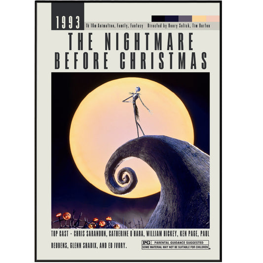 Enhance your movie collection with The Nightmare Before Christmas posters. Featuring original art prints in a vintage retro style, these unframed posters are perfect for any film enthusiast. With large sizes available, they add a custom and minimalist touch to your wall art decor.