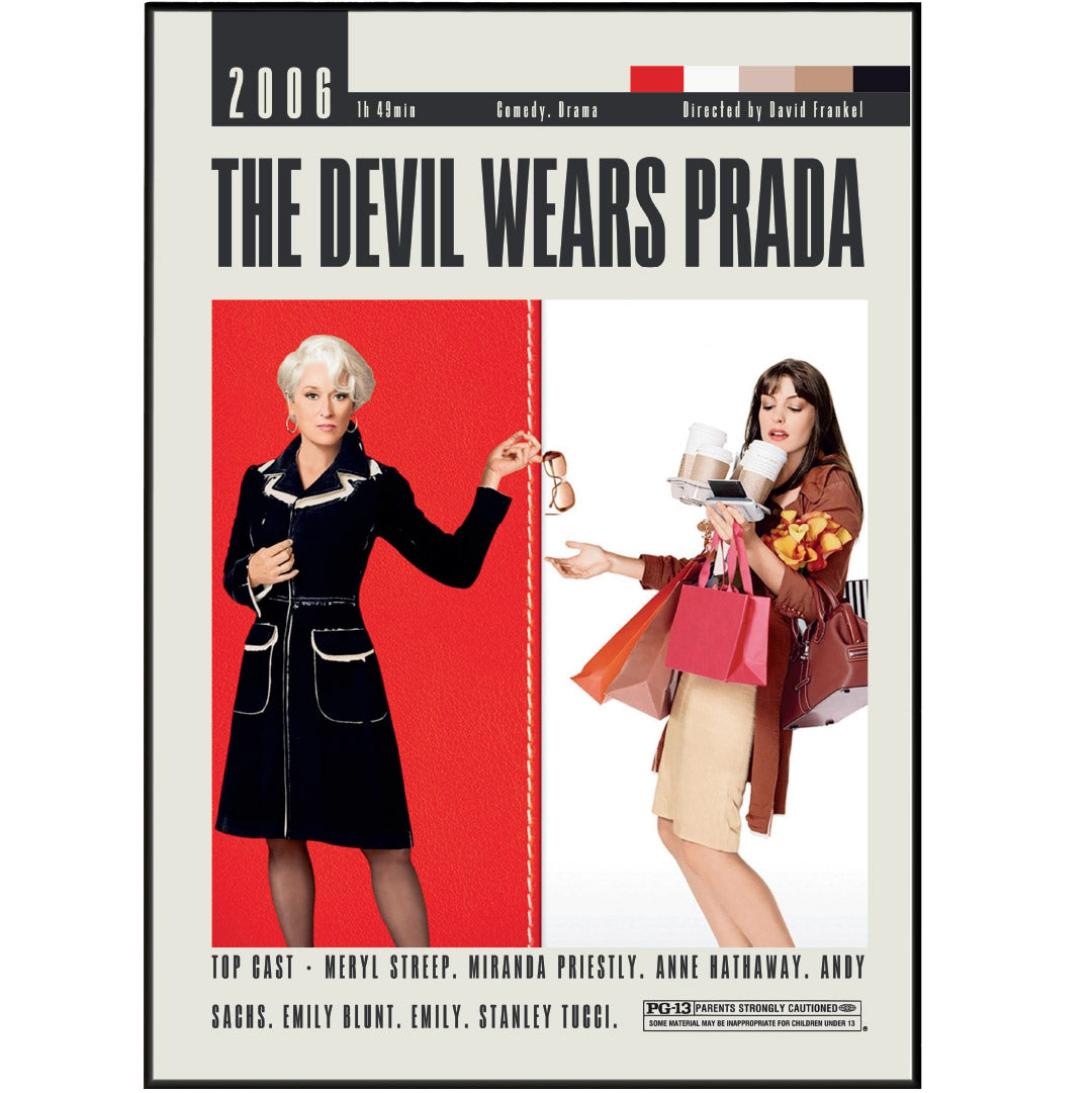 Step into the world of classic cinema with The Devil Wears Prada Posters by David Frankel. Featuring original, unframed movie posters in a vintage retro style, these custom wall art prints are the perfect addition to any film lover's collection. Elevate your home decor with the best movies of all time.