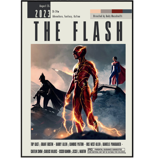 Decorate your home with a touch of vintage and film with The Flash Poster by Andy Muschietti. This unframed movie poster is a must-have for any movie fan, featuring original artwork and a minimalist design. Add a unique touch to your walls with this high-quality, budget-friendly poster from the UK.