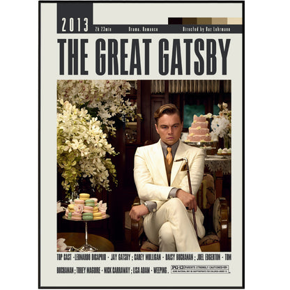 Introduce some vintage charm to your home with our original movie poster of "The Great Gatsby" by Baz Luhrmann. This custom-made, minimalist print brings a touch of sophistication to any room. Printed on high-quality paper, it is affordable and perfect for movie lovers.
