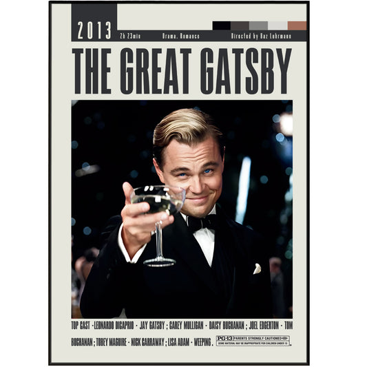 Introduce some vintage charm to your home with our original movie poster of "The Great Gatsby" by Baz Luhrmann. This custom-made, minimalist print brings a touch of sophistication to any room. Printed on high-quality paper, it is affordable and perfect for movie lovers.