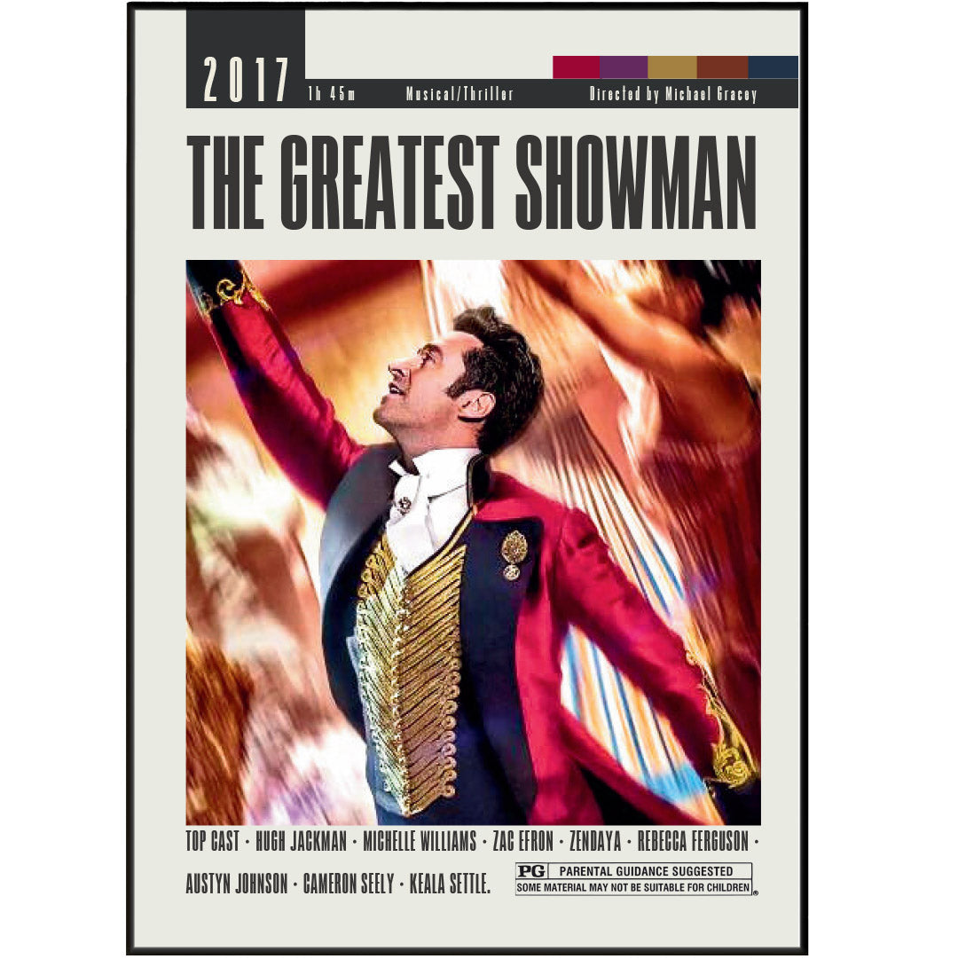 Experience the magic of The Greatest Showman with these minimalist movie posters. Created by director Michael Gracey, these vintage retro art prints add a touch of nostalgia to any room. Perfect for collectors and fans of the film, these custom posters are a must-have for your wall art collection.