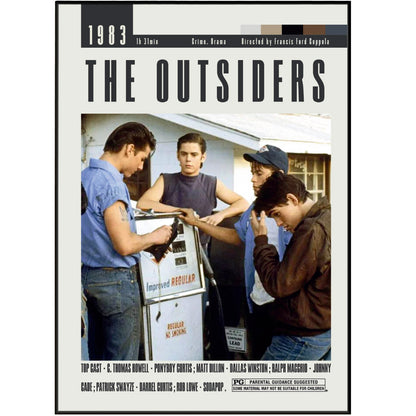 Promote your cinephile side with our original "The Outsiders" movie posters from Francis Coppola's classic. These high-quality, unframed posters will add a touch of vintage retro art to your home decor. Available in a variety of sizes and styles to fit your taste. Add a custom or minimalist movie poster to your collection now.