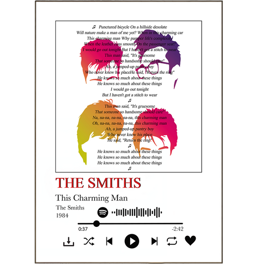 Treat your walls to a song! This Charming Man Prints feature cool, colourful, and custom artwork from your fav song lyrics. Choose from 100s of unique designs, and add your own personalised touch. Give your walls the personalised boost they've been missing with a unique lyric print! Art can be Spotify-sourced, and delivered right to your door. Don't just listen to the music - hear it with your eyes.