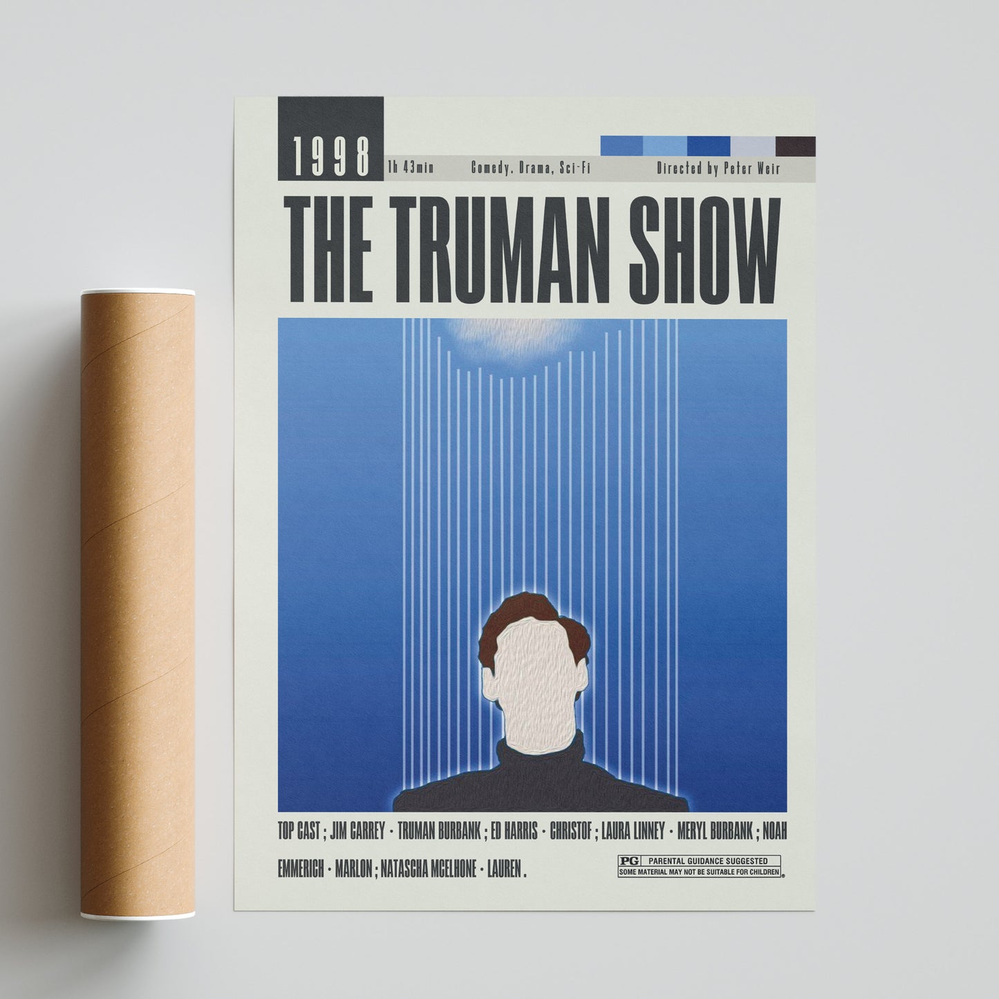 Discover the perfect addition to your movie collection with The Truman Show Poster. Featuring original, cheap, and vintage movie posters from Peter Weir's cinematic works, this customizable, minimalist wall art print brings a touch of retro style to any room. Complete your movie poster collection today!