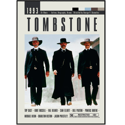 "Unleash your inner film buff with our Tombstone Poster collection featuring the best original movie posters from iconic director George P. Cosmatos. From rare collectibles to Hollywood classics, these unique pieces will elevate any movie lover's decor. Get your hands on these top-selling reprint posters today!"