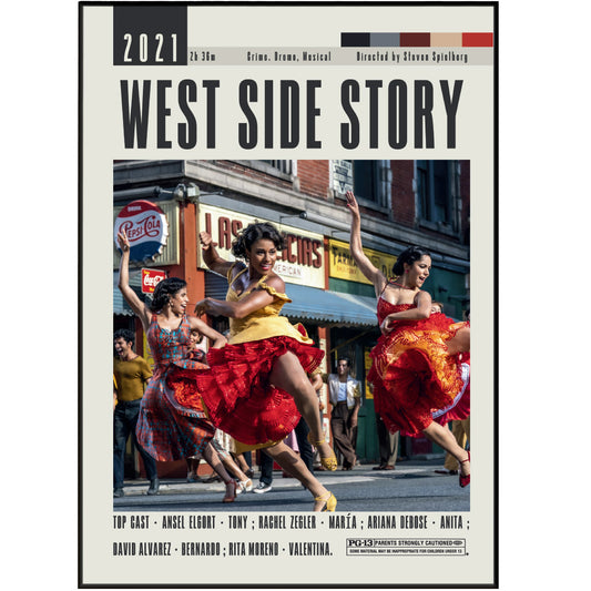 Decorate your walls with the iconic West Side Story poster from Steven Spielberg's classic movie. Available in various sizes and framing options, this vintage retro art print will add a touch of nostalgia to any room. Order now and receive free shipping on all UK poster purchases.