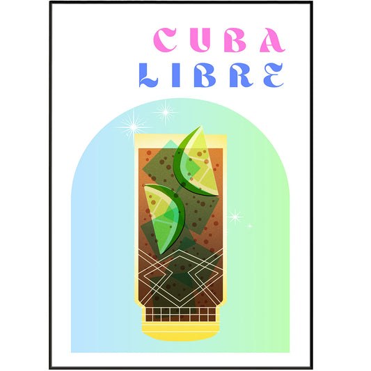This CUBA LIBRE COCKTAIL PRINT is a unique wall decoration for any home bar or kitchen. Featuring vibrant artwork and classic cocktail recipes, this print will make a statement in any space. It is perfect for adding a touch of class to a living or dining room, or for giving a unique office decor. This poster is perfect for cocktail aficionados, amateur mixologists, or anyone looking to add a timeless classic to their wall décor.