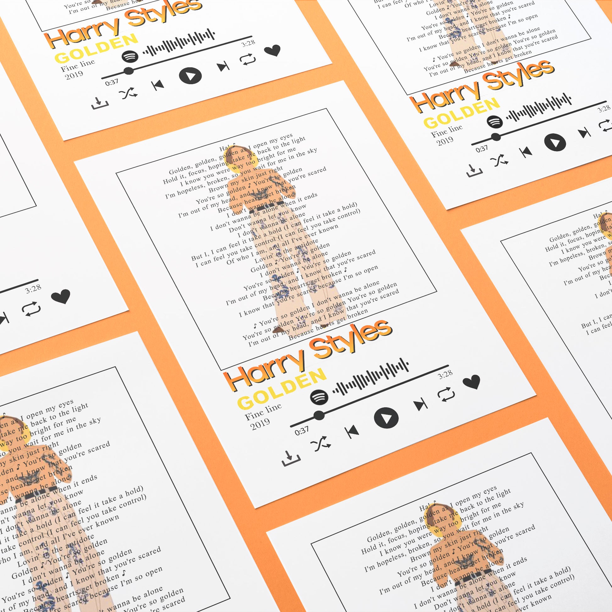 Make your walls sing with Harry Styles's "Golden Prints"! Show off your fandom with a custom lyric print of your favorite Spotify-streamed song—the perfect one-of-a-kind gift for any music lover! Plus, you get to choose the text and design, so your print will be as unique as the songs and memories it represents!