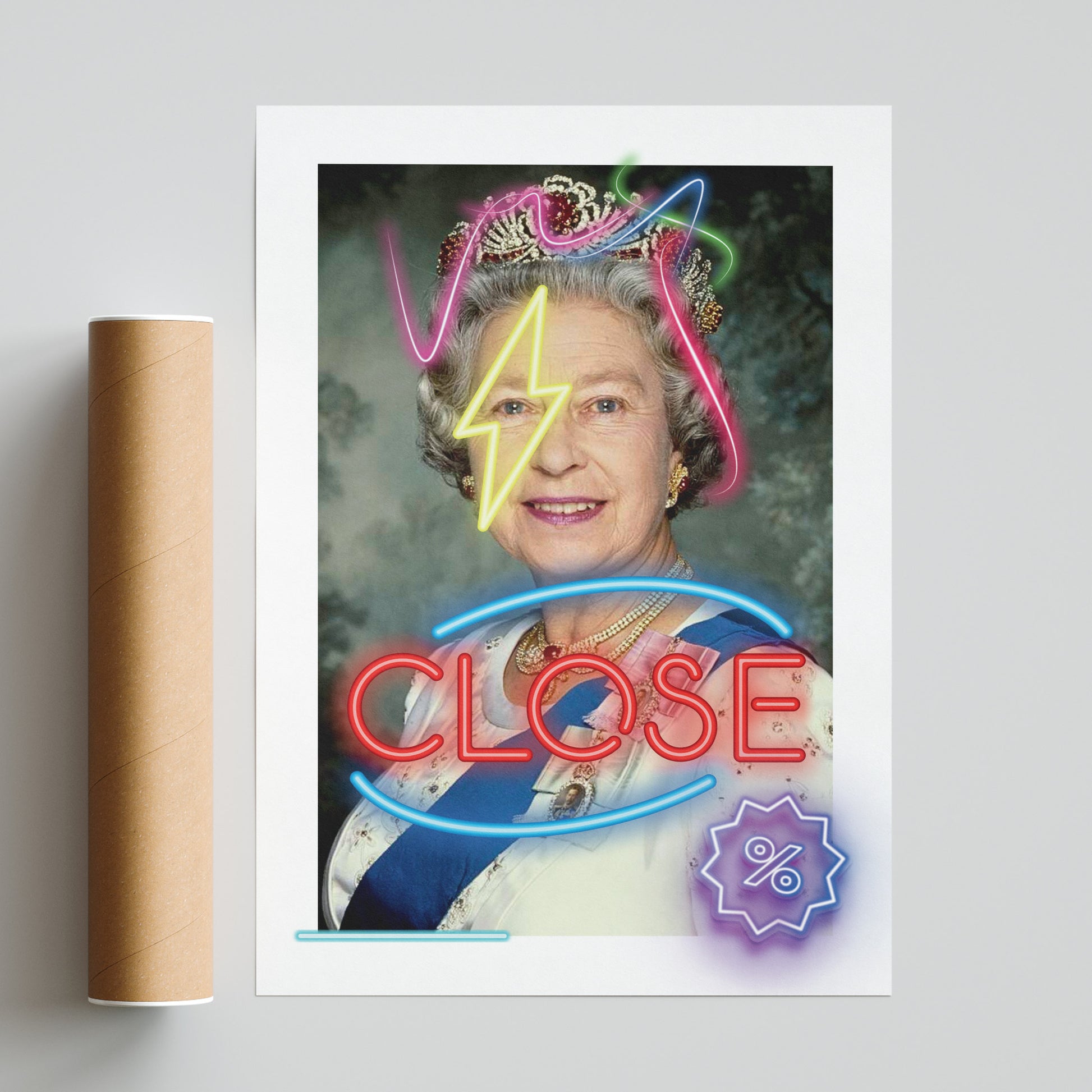 Inspire royal vibes with our Queen Elizabeth II photo neon poster. Featuring a stunning image of the queen at a young age, this poster captures her grace and elegance. Perfect for any history lover or fan of the monarchy, it's a must-have addition to any space.