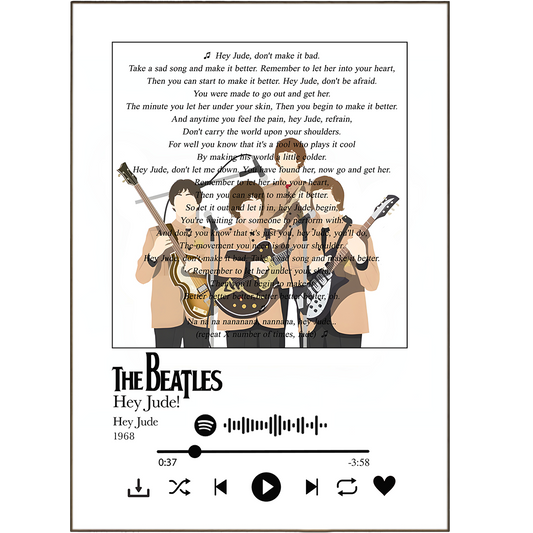Add a personal touch to your walls with this unique collection of Beatles - Hey Jude Prints! Featuring song lyric prints, posters, and art with personalized Spotify music - plus original art - you'll have the best wall art around. A great way to show off your favorite song lyrics in style!