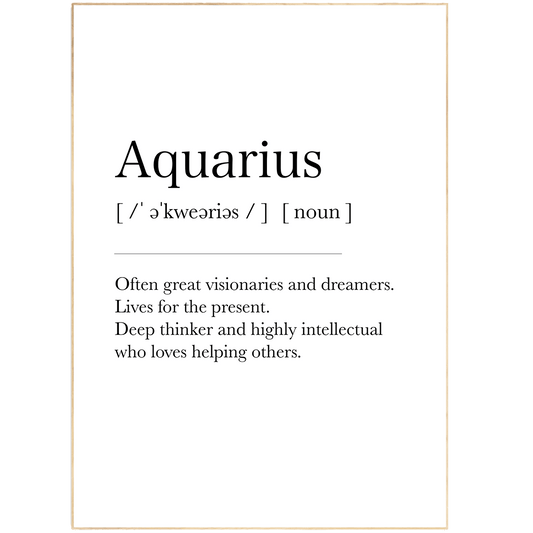 Aquarius Definition Prints Wall Art, Star Sign Print, Zodiac Print, Aquarius Birthday Present, Constellation Print, Zodiac Wall.
