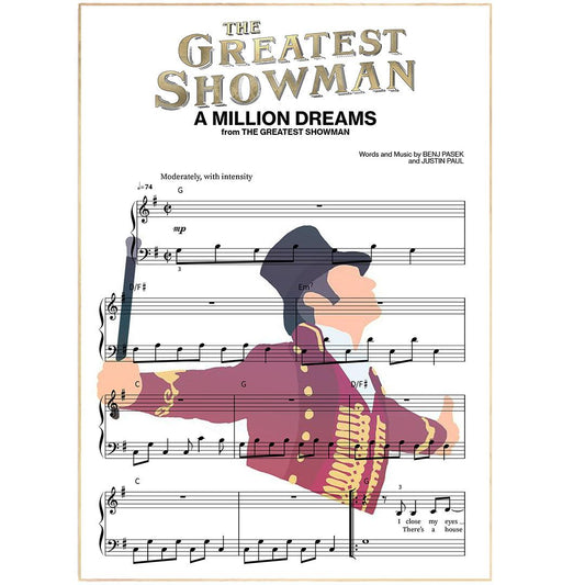 The Greatest Showman Cast - A Million Dreams Theme Song Print | Sheet Music Wall Art | Song Music Sheet Notes Print Everyone has a favorite song and now you can show the score as printed staff. The personal favorite song sheet print shows the song chosen as the score. 