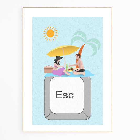 This funny ESC key vacation design is perfect for programmers or coders who have a good sense of humor! Anyone working on the computer all day will find this funny escape esc vacation design to be a great gift!