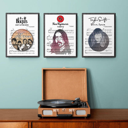  Print lyrical with these unusual and Natural High quality black and white musical scores with brightly coloured illustrations and quirky art print by artist Foo Fighters - Everlong to put on the wall of the room at home. A4 Posters uk By 98types art online.