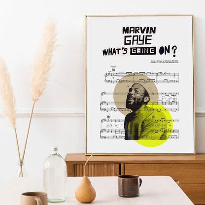 Get grooving with this classic poster. Hang this vibrant print in your living room or music room for an instant classic look. The stylish typography and sweet imagery pays homage to the king of soul, Marvin Gaye. With its mid-century modern vibe, this print is perfect for any music lover. Add it to your list of unique wedding gifts for the music-obsessed couple.