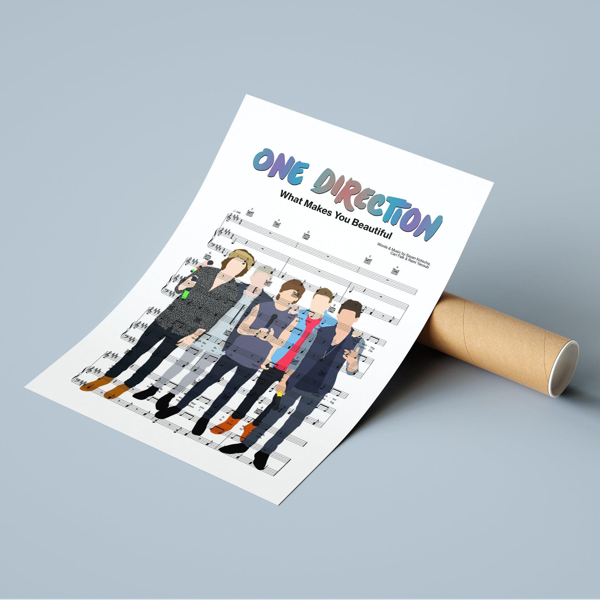 The perfect addition to any room. One Direction is one of the most popular boy bands in the world and this What Makes You Beautiful Poster is a great way to show your love for their music. The simple and elegant design is perfect for any room in your home. Printed on high quality paper, this poster is a great addition to your home décor.