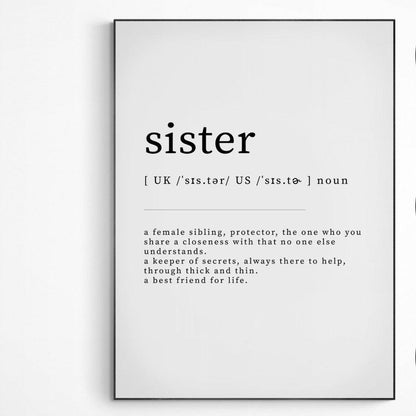 Sister Funny Home Gift | Quote Poster Print | Typography Wall Art | Motivational Greeting Card