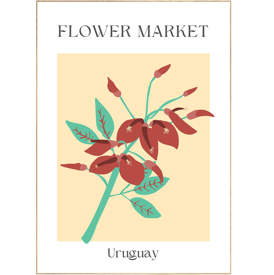 This Uruguay Flowers Market Print brings a unique gallery wall to life with its mix of shapes and forms in colorful pastels. It's a beautiful combination of Matisse-style floral drawings, Danish room decor, and wall art prints, perfect for inspiring creativity.