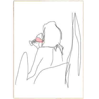 Woman Drinking Wine Line Art Print | Contemporary Minimal Wall Decor | Scandi Design Style