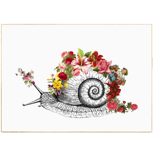 Snail Skeleton Anatomical Flowers Body Print