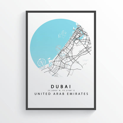 Dubai Map Print | City in the United Arab Emirates Map Art Poster | Dubai City Street | United Arab Emirates Road Map Print | Variety Sizes
