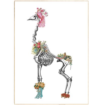 Giraffe Skeleton Anatomical Flowers Print - 98types