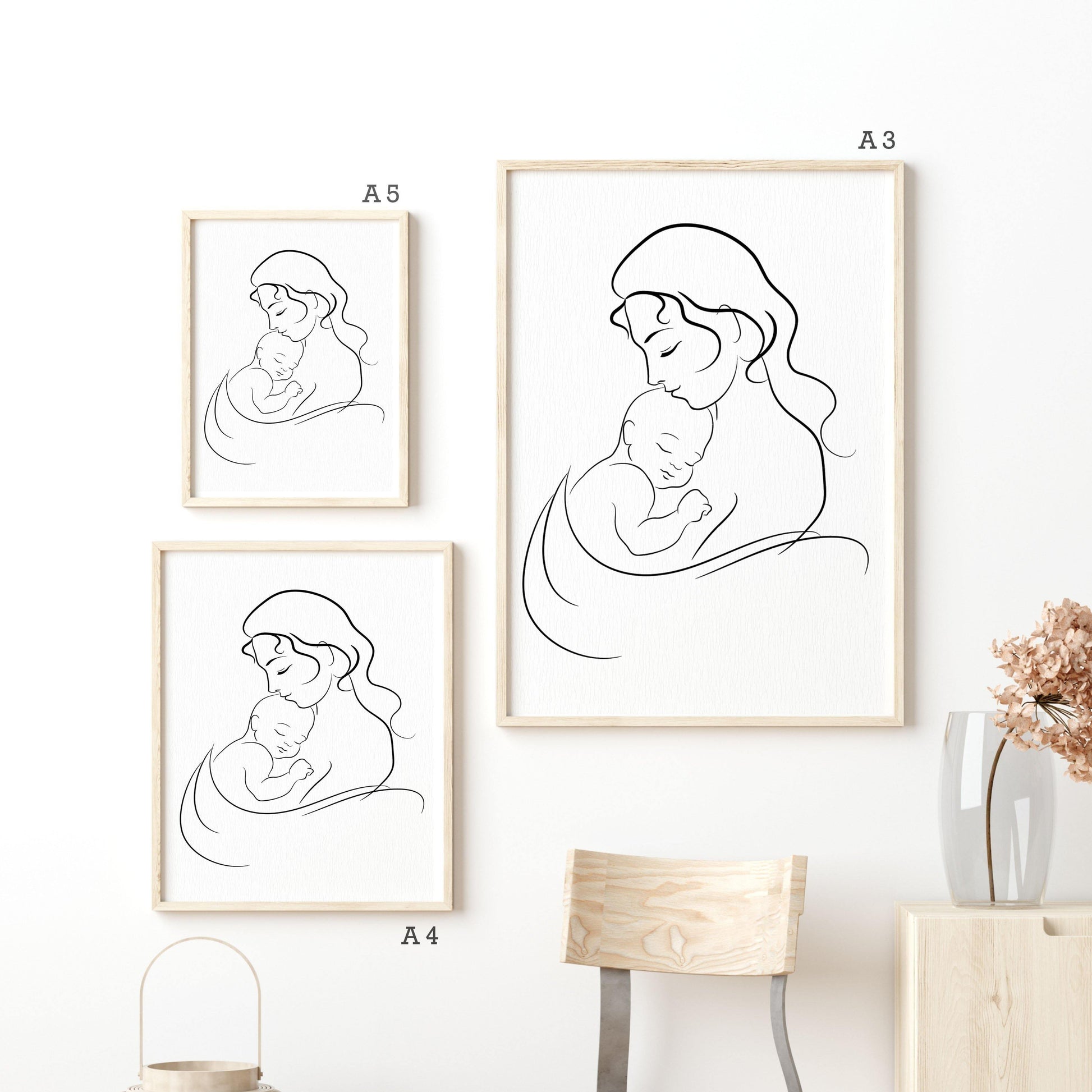 Woman giving love Line Art Print | Contemporary Minimal Wall Decor | Scandi Design Style