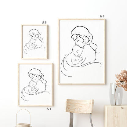 Woman giving love Line Art Print | Contemporary Minimal Wall Decor | Scandi Design Style