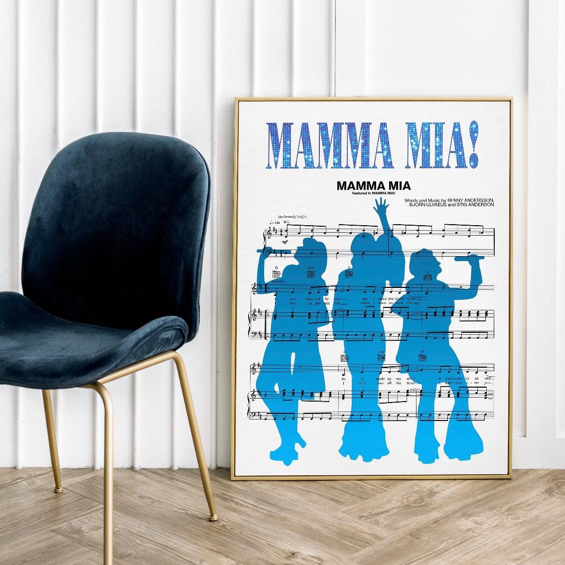 Abba • Mamma Mia Song Lyric Print | Song Music Sheet Notes Print  Everyone has a favorite Abba song and now you can show the score as printed staff. The personal favorite song sheet print shows the song chosen as the score. 